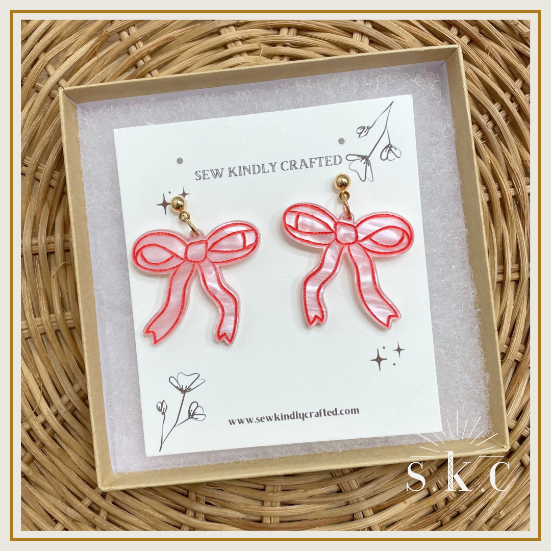 Pink and Red Bow Earrings