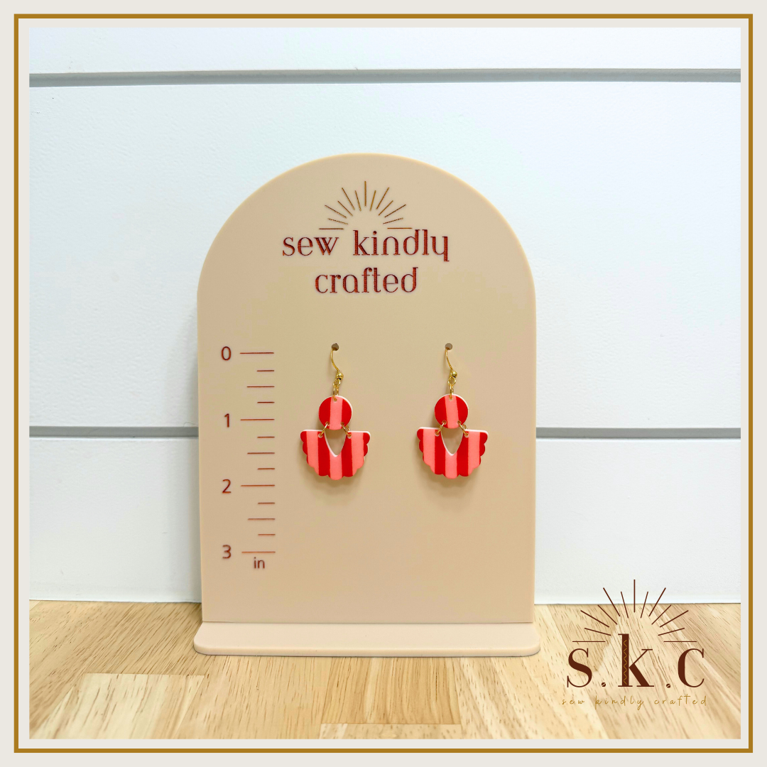 Red and Pink Stripe Scalloped Dangles
