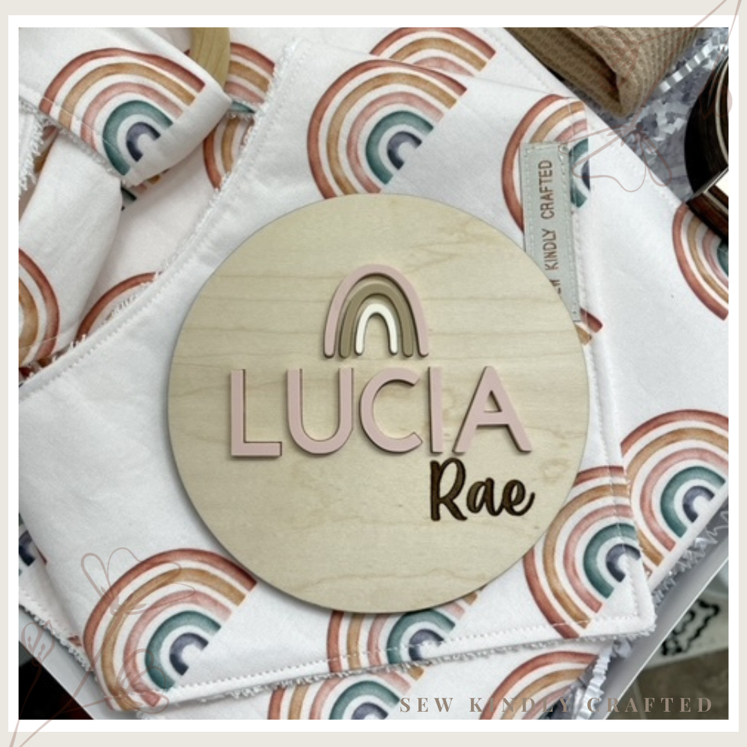 Pink Boho Rainbow Birth Announcement Disc