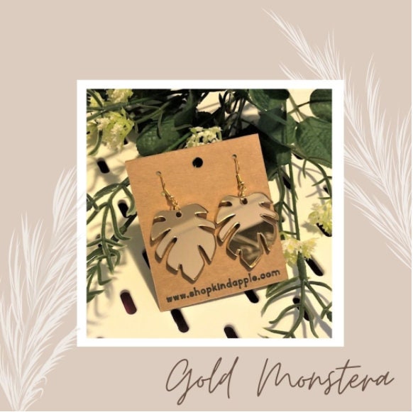 Gold Monstera Earrings