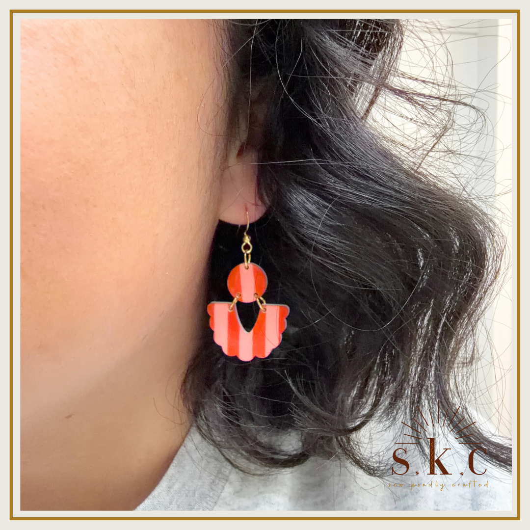 Red and Pink Stripe Scalloped Dangles