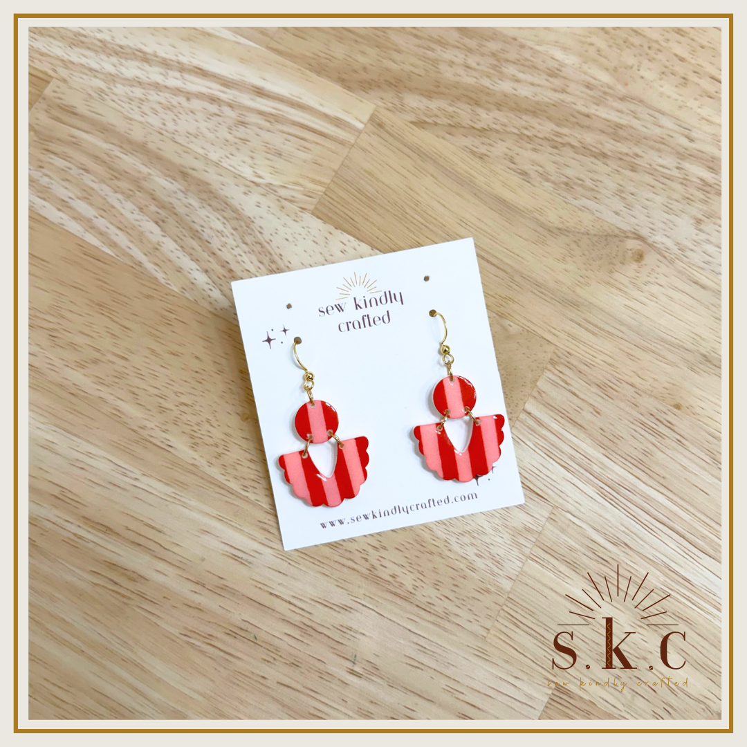 Red and Pink Stripe Scalloped Dangles