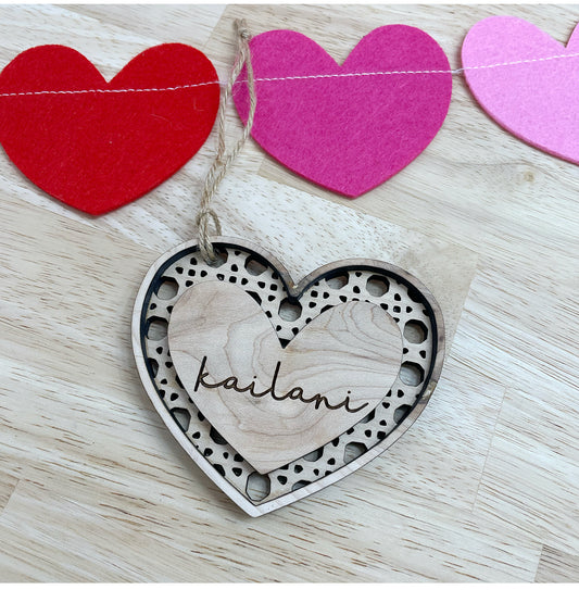 Rattan Heart Name Tag